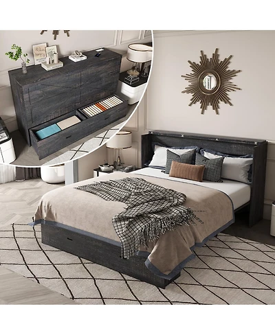 Streamdale Furniture 57'' Murphy Bed with Storage Charging Station and Swivel Wheels