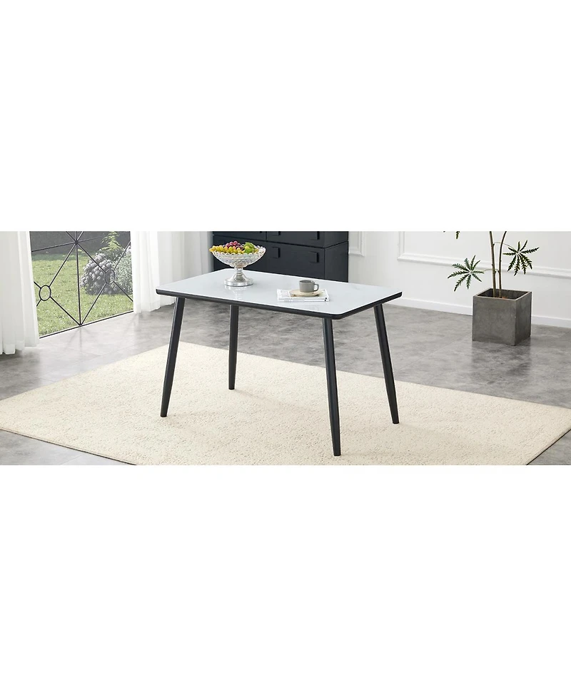 Streamdale Furniture Modern Minimalist Rectangular Dining Table with Marble-Look Glass Top