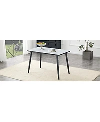Streamdale Furniture Modern Minimalist Rectangular Dining Table with Marble-Look Glass Top