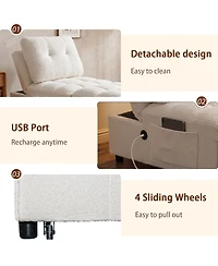 Streamdale Furniture Teddy Fabric Single Sofa Bed with Usb Port and Storage Pocket