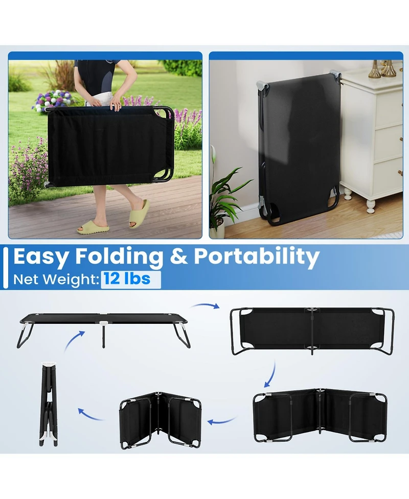Mecale Folding Camping Cot, 75-in Bed, 330-lb Capacity, Oxford Fabric