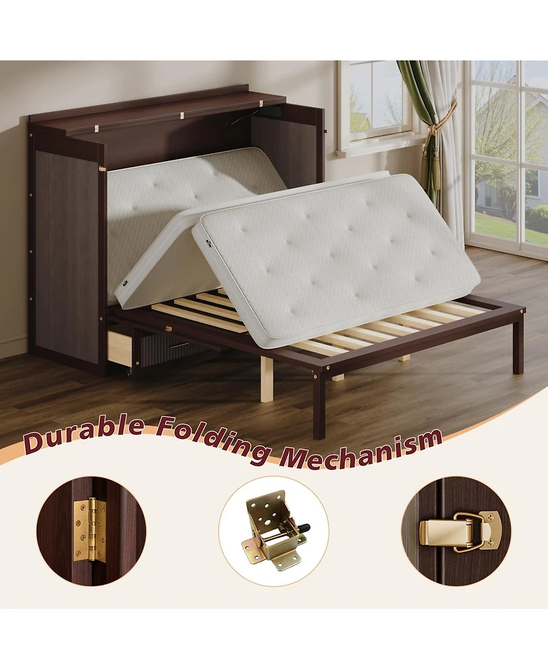 Streamdale Furniture Multifunctional Queen Murphy Bed Cabinet with Usb Charging Station