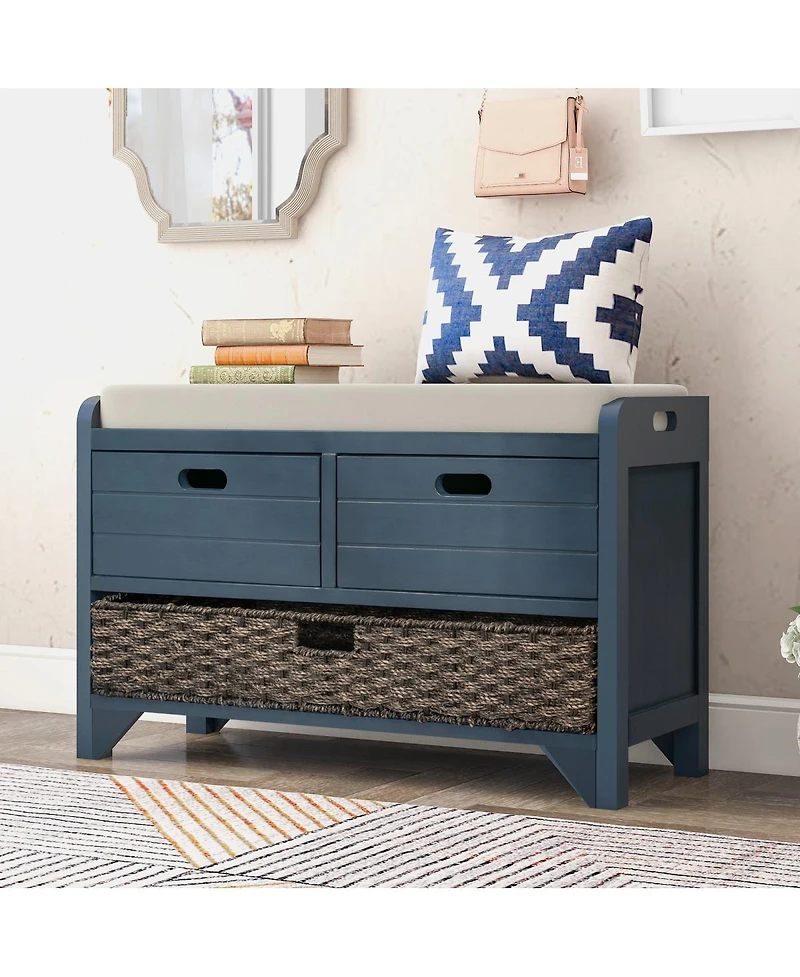Streamdale Furniture Storage Bench with 2 Drawers Removable Basket and Cushion