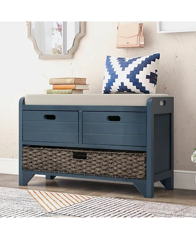Streamdale Furniture Storage Bench with 2 Drawers Removable Basket and Cushion