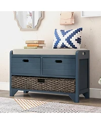 Streamdale Furniture Storage Bench with 2 Drawers Removable Basket and Cushion
