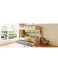 Streamdale Furniture Twin Size Castle-Style Wooden Loft Bed with Led Lights and Storage Drawers