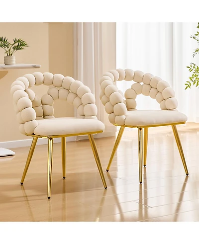 Rainsken Velvet Dining Chairs Set of 2, with Metal Legs, Modern Armchairs Curved Backrest for Room, Living or Makeup Vanity