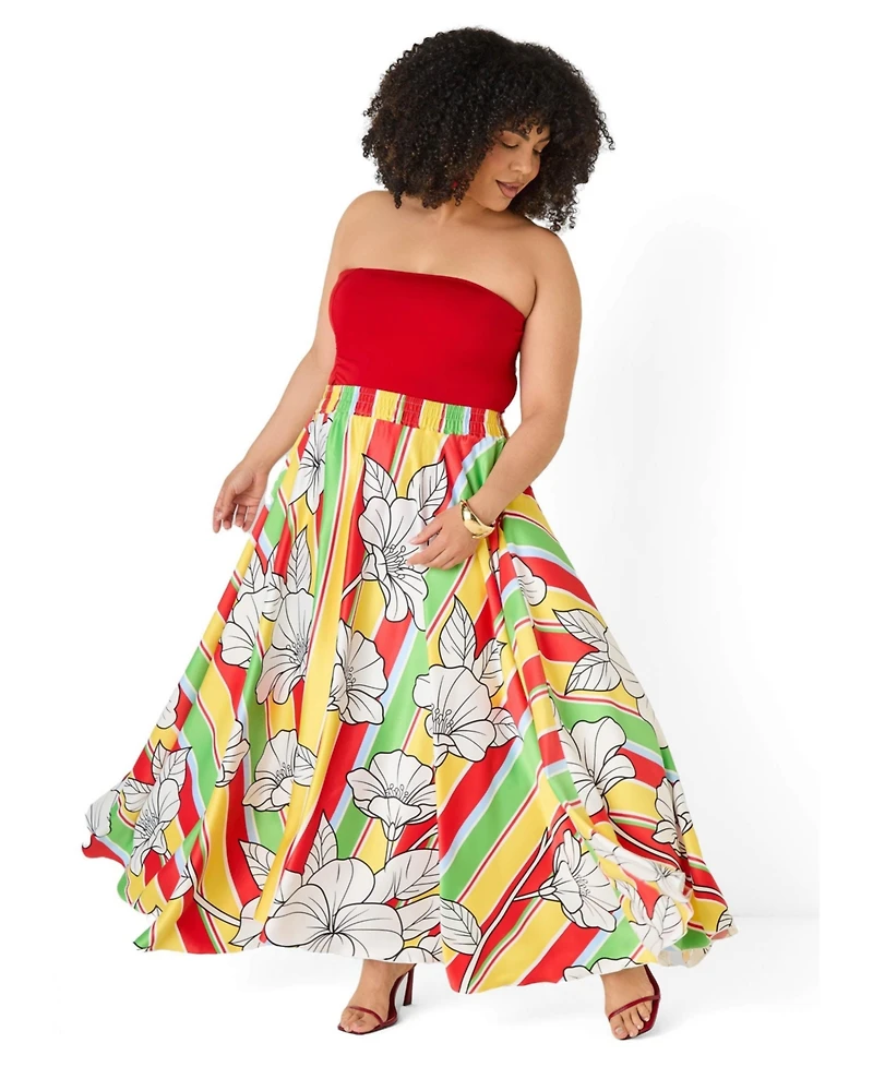Ashley Stewart Plus Floral Satin Maxi Skirt