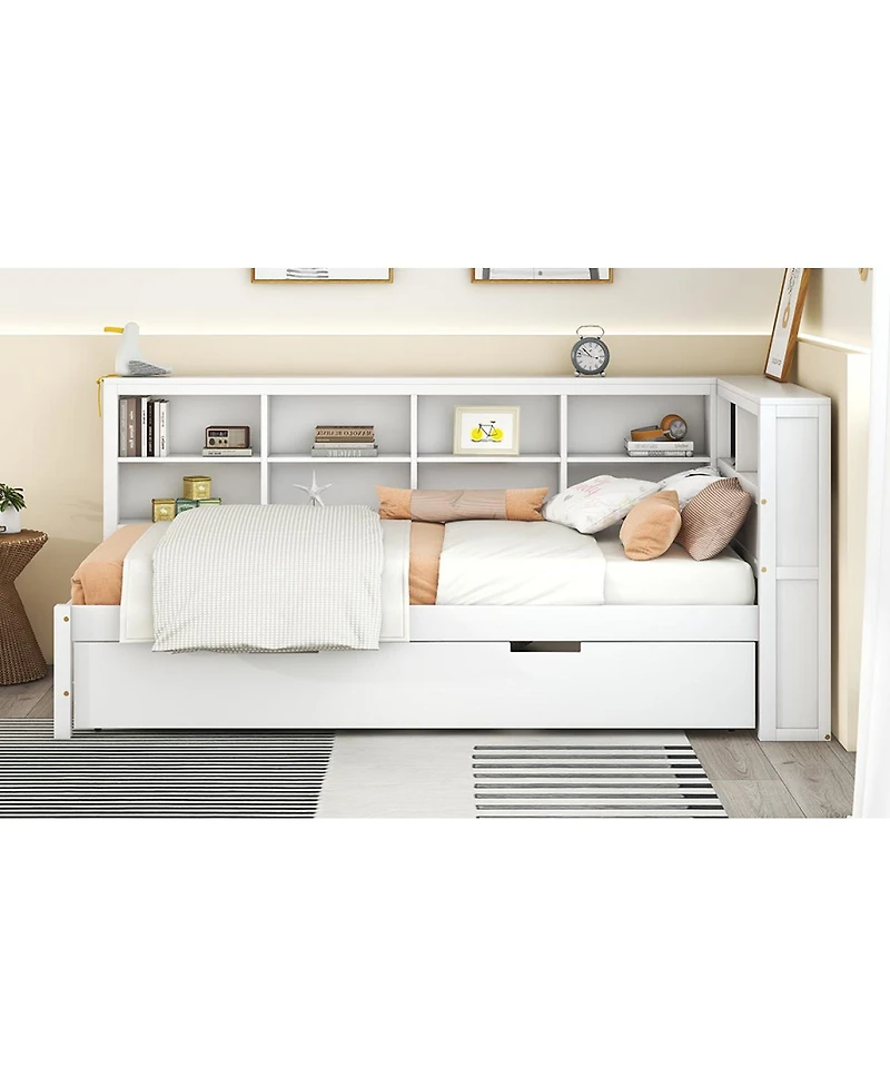 Streamdale Furniture Wooden Twin Daybed with Trundle Storage Shelf and Usb Ports