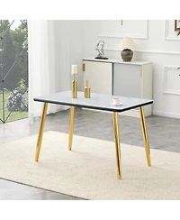 Streamdale Furniture Modern Minimalist Rectangular Dining Table with Faux Marble Top and Gold Legs