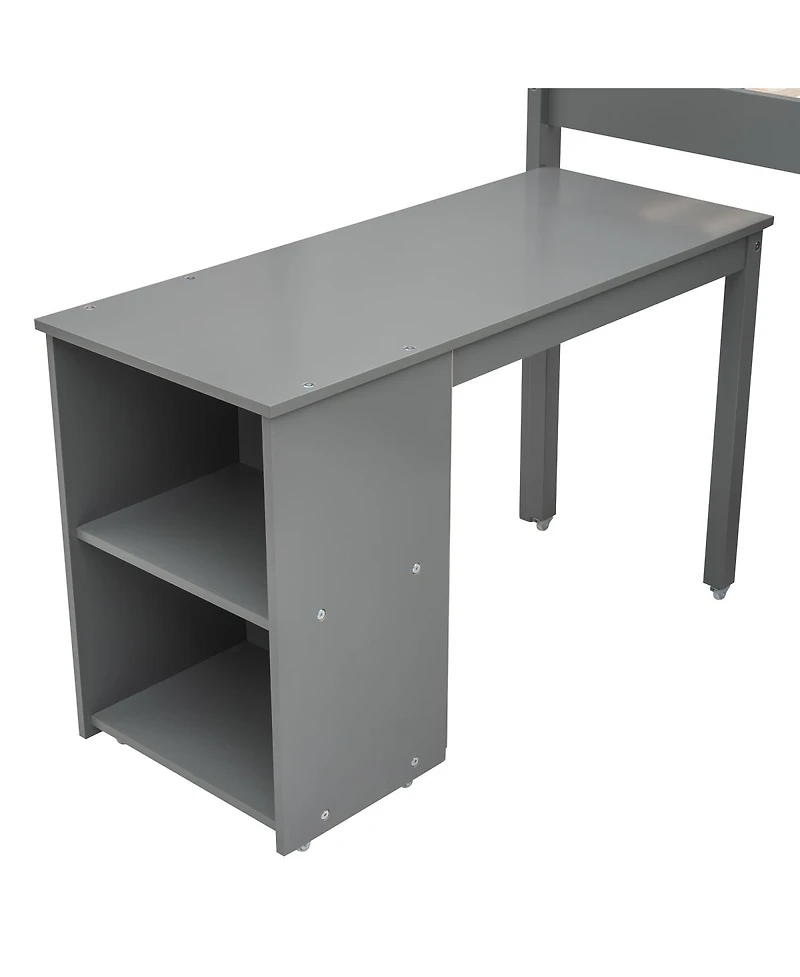 Streamdale Furniture Low Study Twin Loft Bed with Cabinet and Rolling Portable Desk