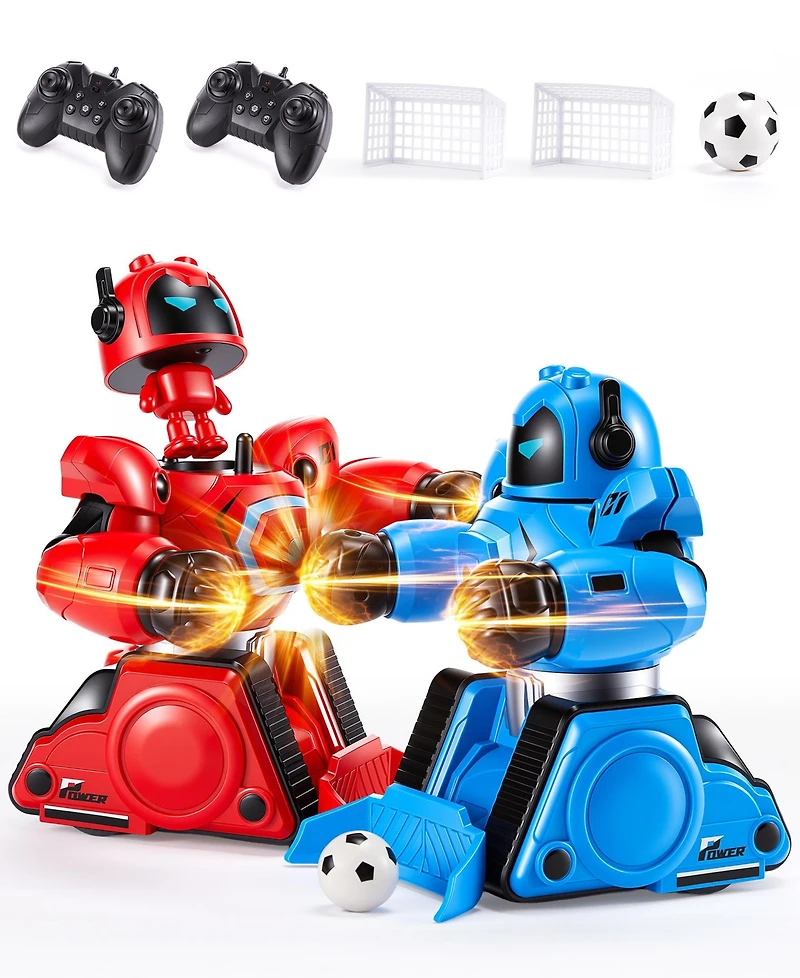 Sugift 2-Pack Remote Control Fighting Robots, Rc Boxing and Soccer Battle Set with Led Lights, 360degree(s) Movement