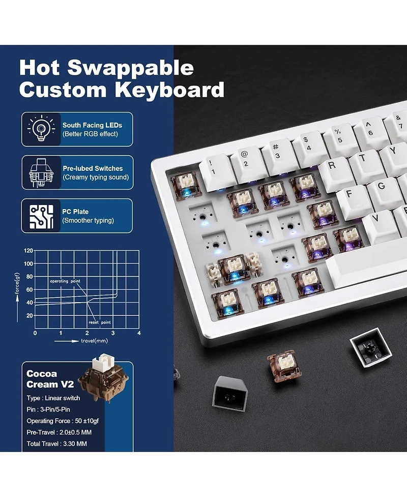 Lamicall AL68 60% Knob Tri-Mode Hot Swap Keyboard Cocoa Cream V2 Linear