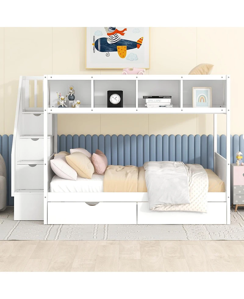 Streamdale Furniture Bunk Bed with Shelfs Storage Staircase and 2 Drawers