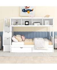Streamdale Furniture Bunk Bed with Shelfs Storage Staircase and 2 Drawers