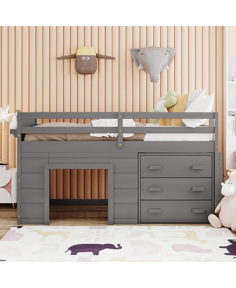 Streamdale Furniture Twin Size Loft Bed with Cabinet and Shelf