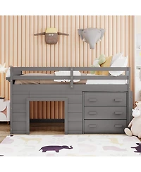 Streamdale Furniture Twin Size Loft Bed with Cabinet and Shelf