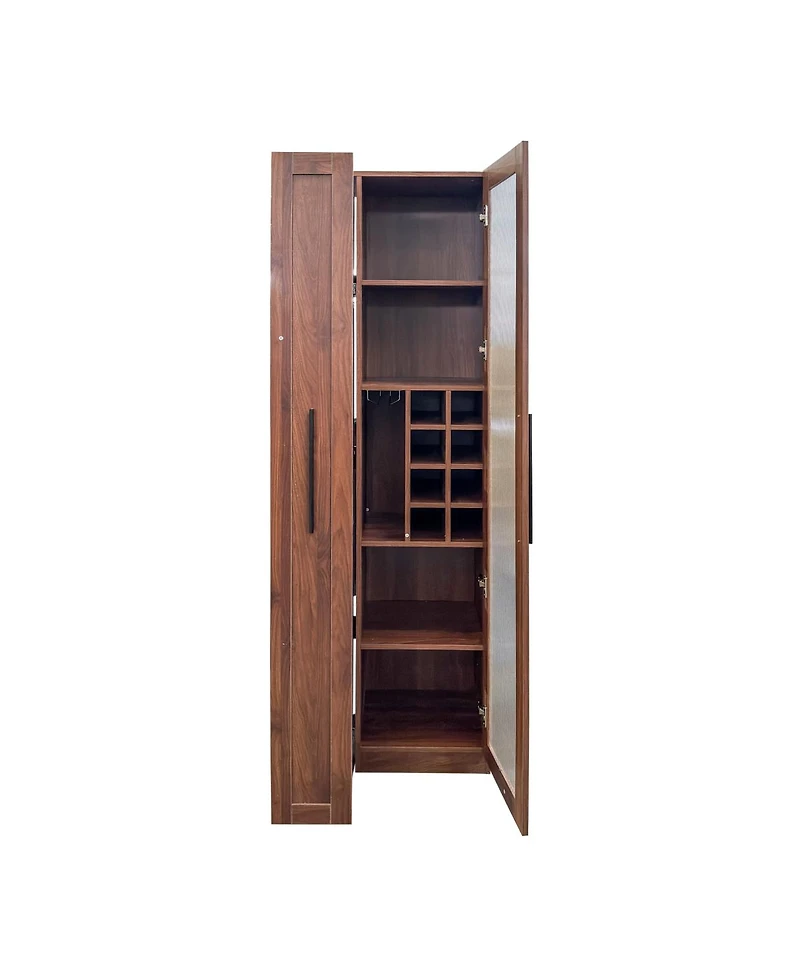 Streamdale Furniture Farmhouse Kitchen Pantry Cabinet with Pull-Out Storage and Glass Doors