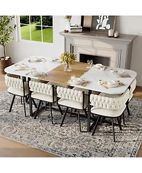 Streamdale Furniture 9-Piece Square Faux Marble Dining Set with 8 Beige Velvet Chairs