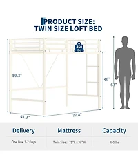 gaomon Twin Loft Bed for Kids/Teens, Heavy Duty Metal Frame with 11.7 inch Guardrail, Space Saving Workspace Underneath
