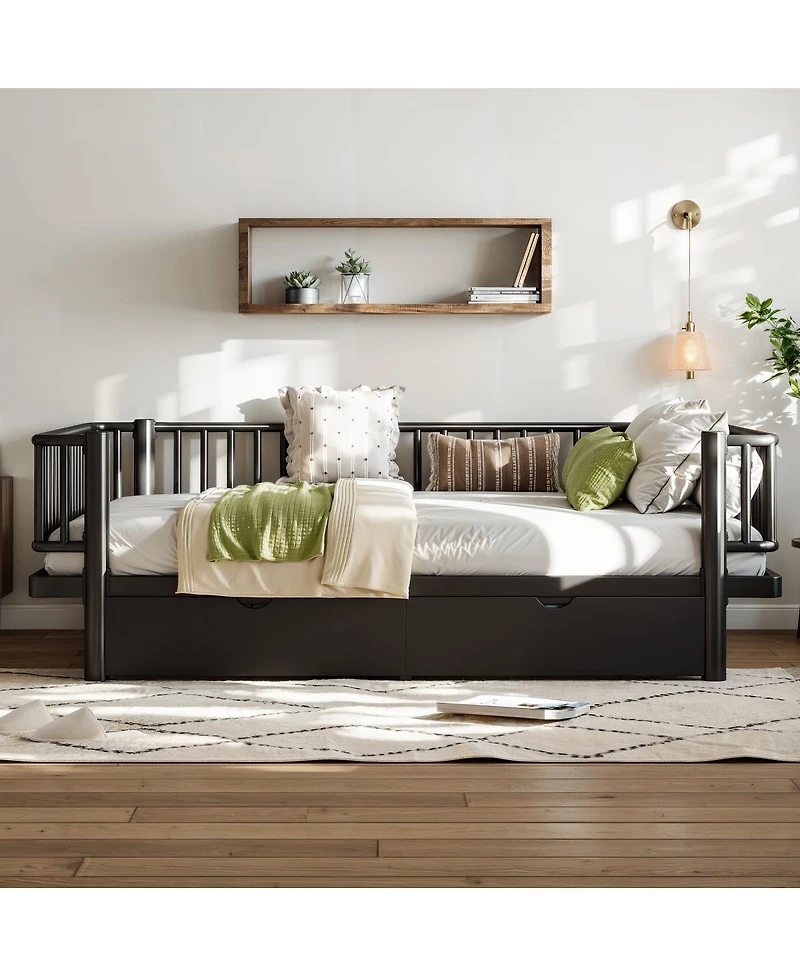 Streamdale Furniture Full Size Metal Platform Bed with Storage Drawers and Safety Round-Pipe Design