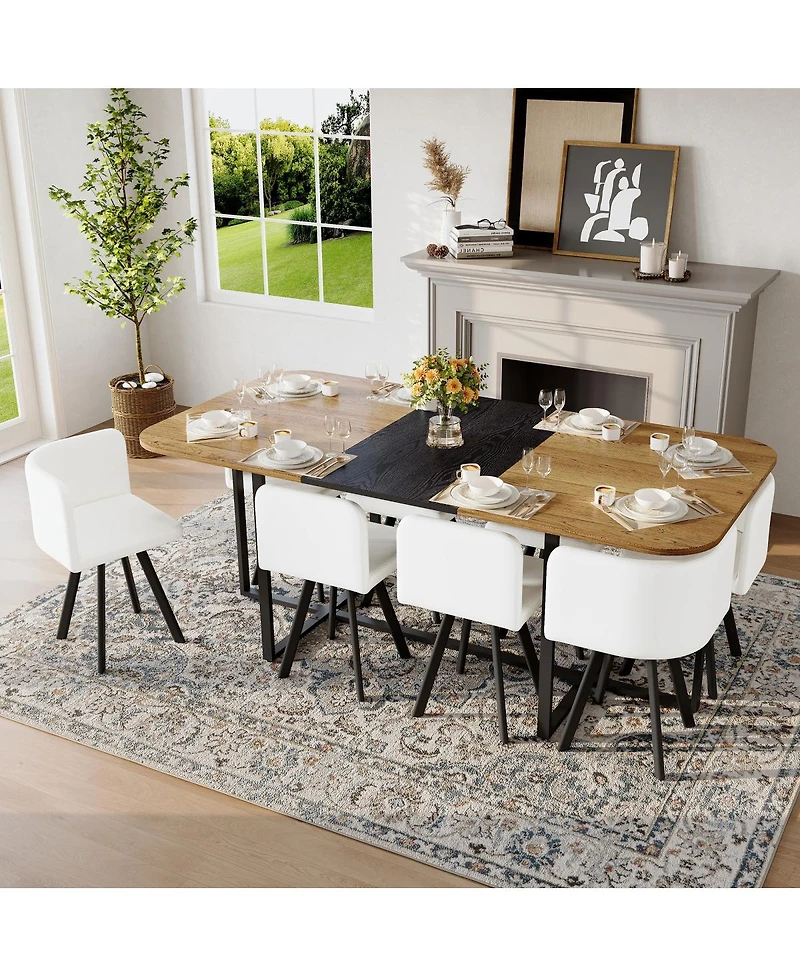 Streamdale Furniture 9-Piece Two-Tone Square Dining Table Set with 8 White Pu Leather Chairs