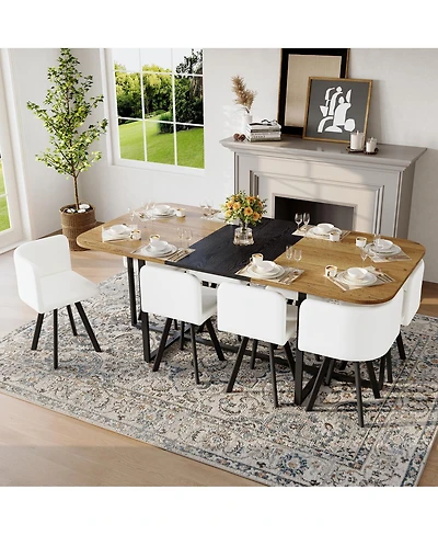 Streamdale Furniture 9-Piece Two-Tone Square Dining Table Set with 8 White Pu Leather Chairs
