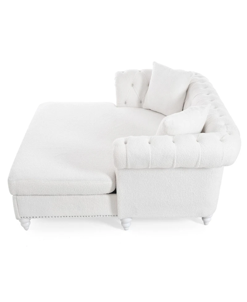 Streamdale Furniture 63'' Tufted Pu Leather Loveseat Chaise Lounge with 2 Pillows
