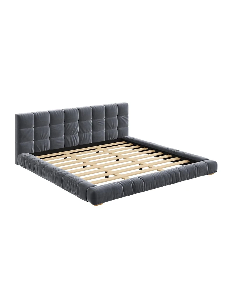 Streamdale Furniture Upholstered Velvet Platform Bed with Channel Tufted Headboard