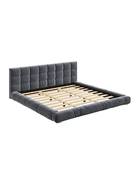 Streamdale Furniture Upholstered Velvet Platform Bed with Channel Tufted Headboard