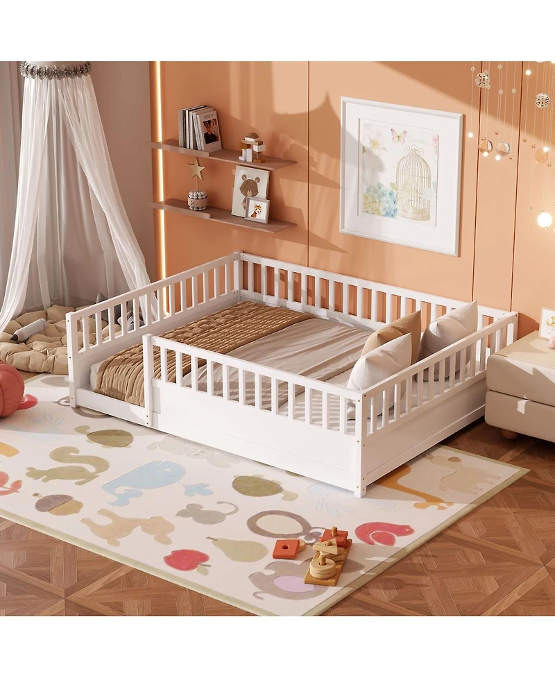 Streamdale Furniture Queen Montessori Floor Bed with Safety Guardrails