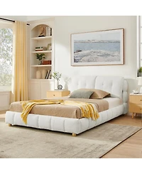 Streamdale Furniture Queen Boucle Fabric Platform Bed with Solid Wood Legs