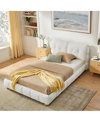 Streamdale Furniture Queen Boucle Fabric Platform Bed with Solid Wood Legs