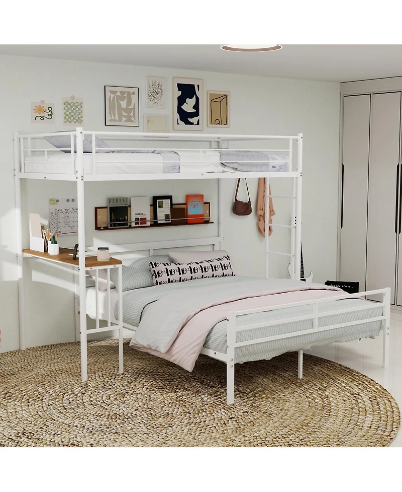 Streamdale Furniture Twin Over Full Metal Bunk Bed with Desk and Staircase