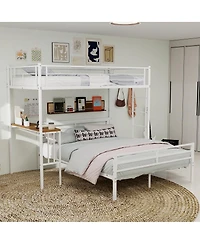 Streamdale Furniture Twin Over Full Metal Bunk Bed with Desk and Staircase
