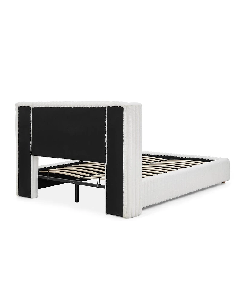 Streamdale Furniture Queen Vertical Striped Gas Lift Storage Bed in Luxury Fluffy Rabbit Fur
