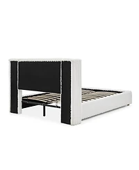 Streamdale Furniture Queen Vertical Striped Gas Lift Storage Bed in Luxury Fluffy Rabbit Fur