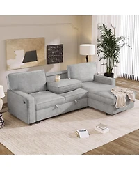 Streamdale Furniture Upholstery Sleeper Sectional Sofa with Storage Usb Port and 2 Cup Holders