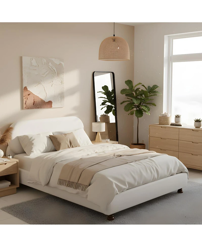 Streamdale Furniture Boucle Upholstered Bed with Rubber Wood Foot Queen