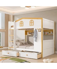 Streamdale Furniture Full over Full House Bunk Bed with Storage Shelves and Drawers