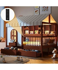 Streamdale Furniture Full Size House Bed with 2 Drawers Side Bookshelf and Led Strip