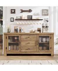 homfan Buffet Sideboard with Glass Doors and Drawers Accent Storage Cabinet Coffee Bar for Living Room Kitchen Dining Room