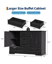 homfan Farmhouse Sideboard Buffet Cabinet with 5 Drawers and 2 Doors Coffee Bar Console Table for Dining Room Living Entryway
