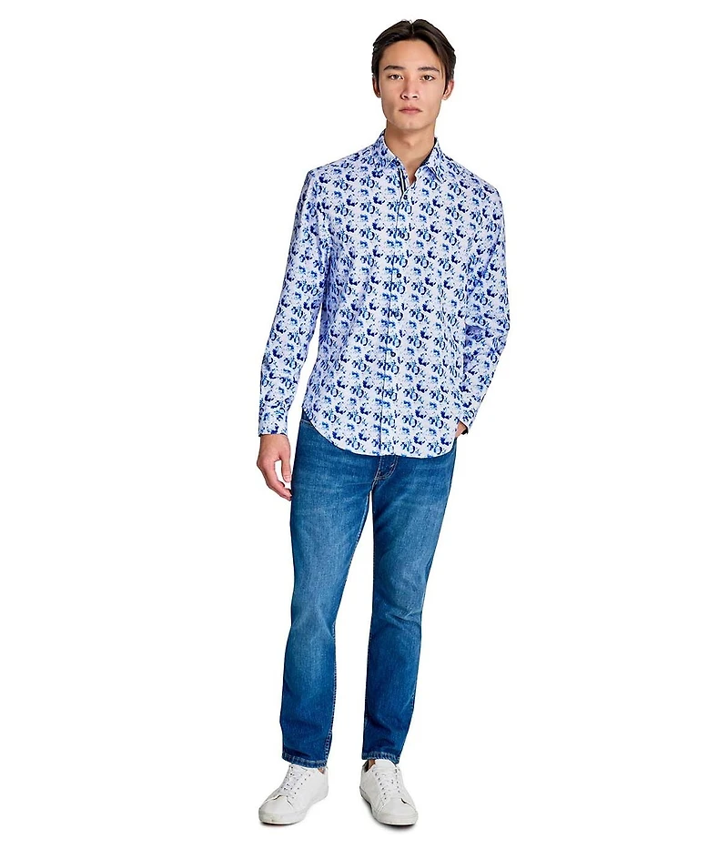Society of Threads Men's Regular Fit 4-Way Stretch Performance Floral Long Sleeve Button Down