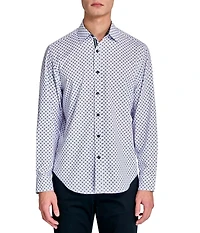 Society of Threads Men's Regular Fit 4-Way Stretch Performance Origami Dot Long Sleeve Button Down