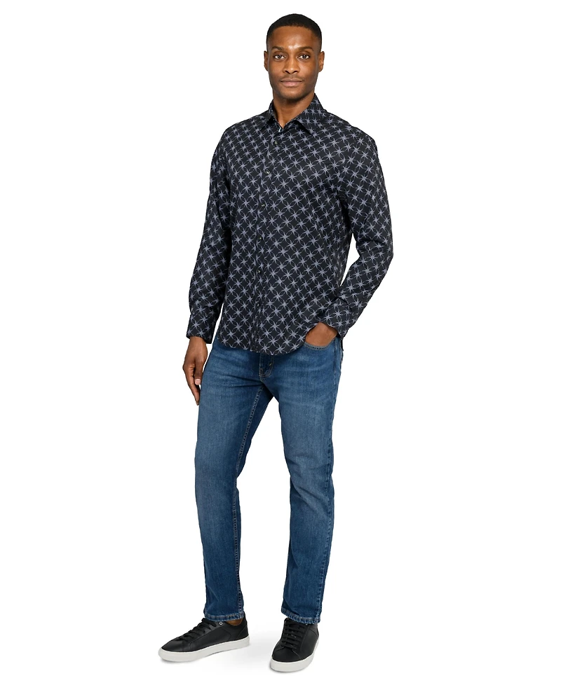 Society of Threads Men's Regular Fit 4-Way Stretch Performance Overlapping Rings Long Sleeve Button Down