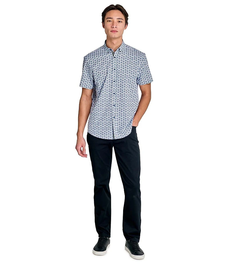 Society of Threads Men's Regular Fit 4-Way Stretch Performance Simple Floral Short Sleeve Button Down