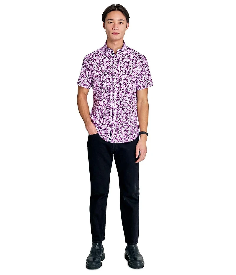 Society of Threads Men's Regular Fit 4-Way Stretch Performance Delicate Floral Short Sleeve Button Down