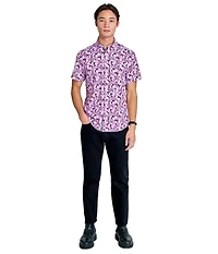 Society of Threads Men's Regular Fit 4-Way Stretch Performance Delicate Floral Short Sleeve Button Down