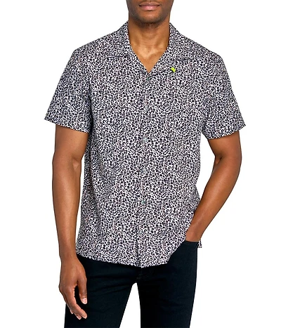 Society of Threads Men's Regular Fit 4-Way Stretch Performance Leopard Print Short Sleeve Button Down